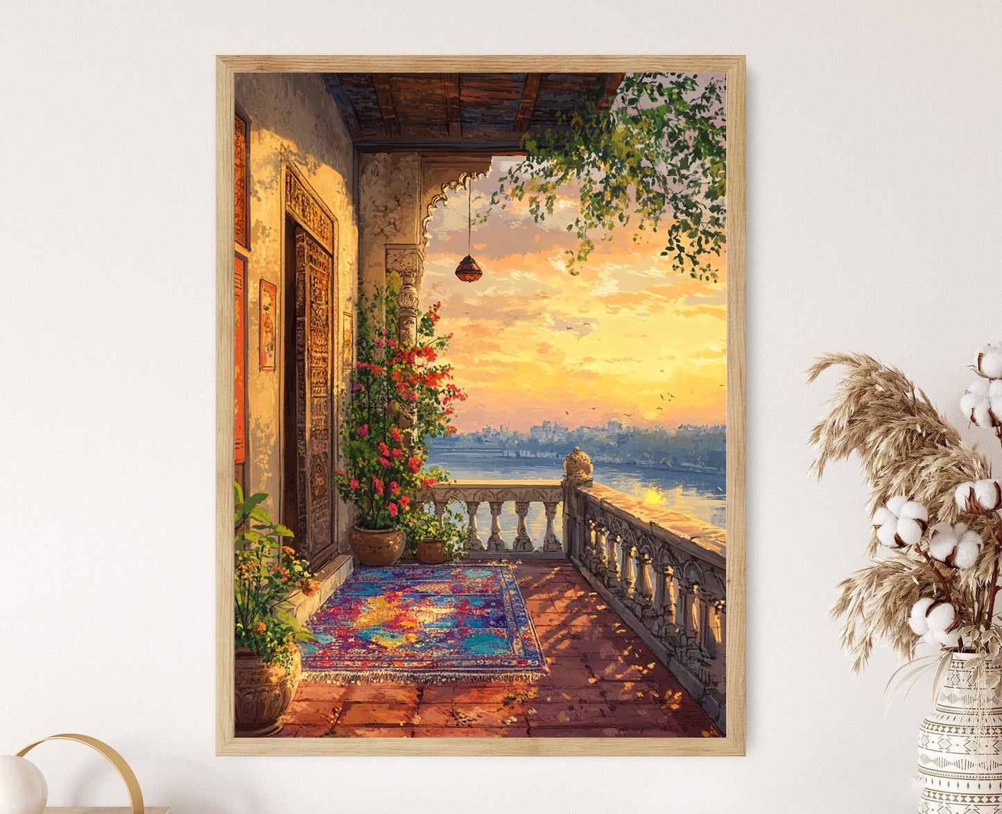 Affiche Terrasse d'Ahmedabad – Poster Art Indien avec Vue sur Rivière