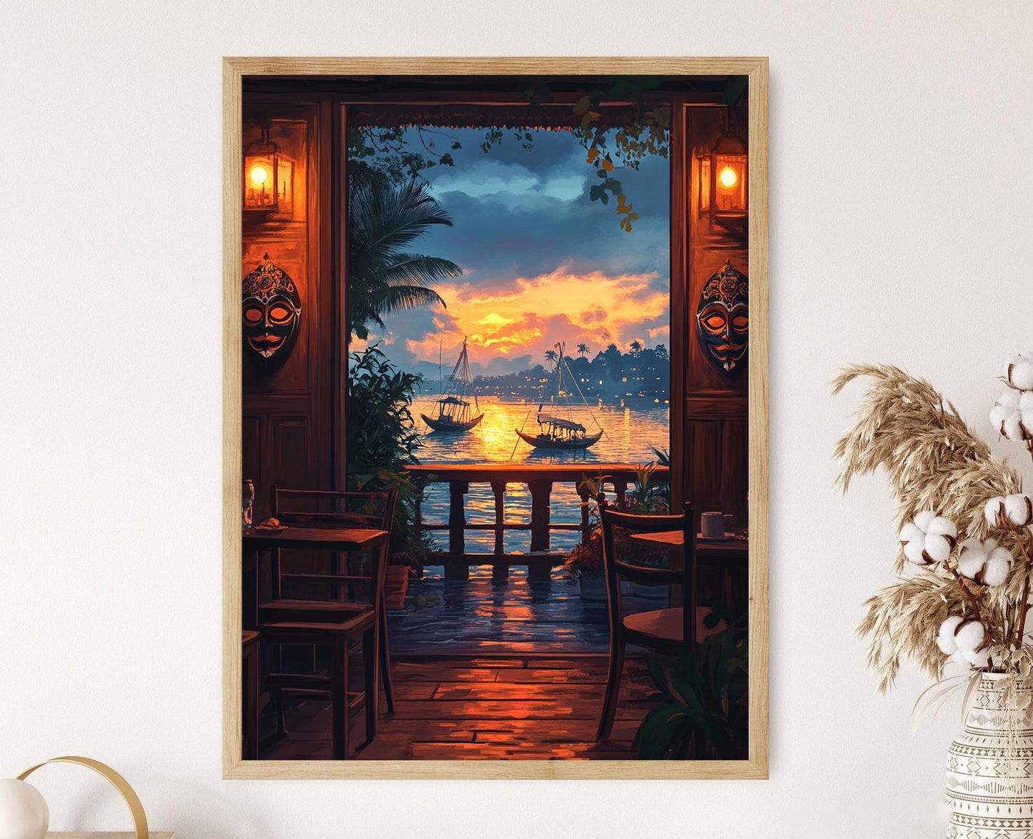 Affiche Kochi – Poster Art de la Côte Indienne avec Masques Kathakali