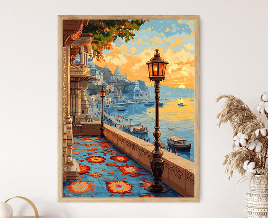 Affiche Varanasi – Poster Art Spirituelle avec Décor Rangoli