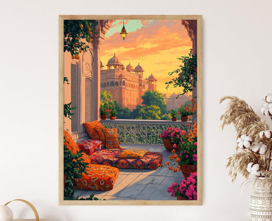 Affiche Jaipur Terrace – Poster Art Indien avec Vue Hawa Mahal