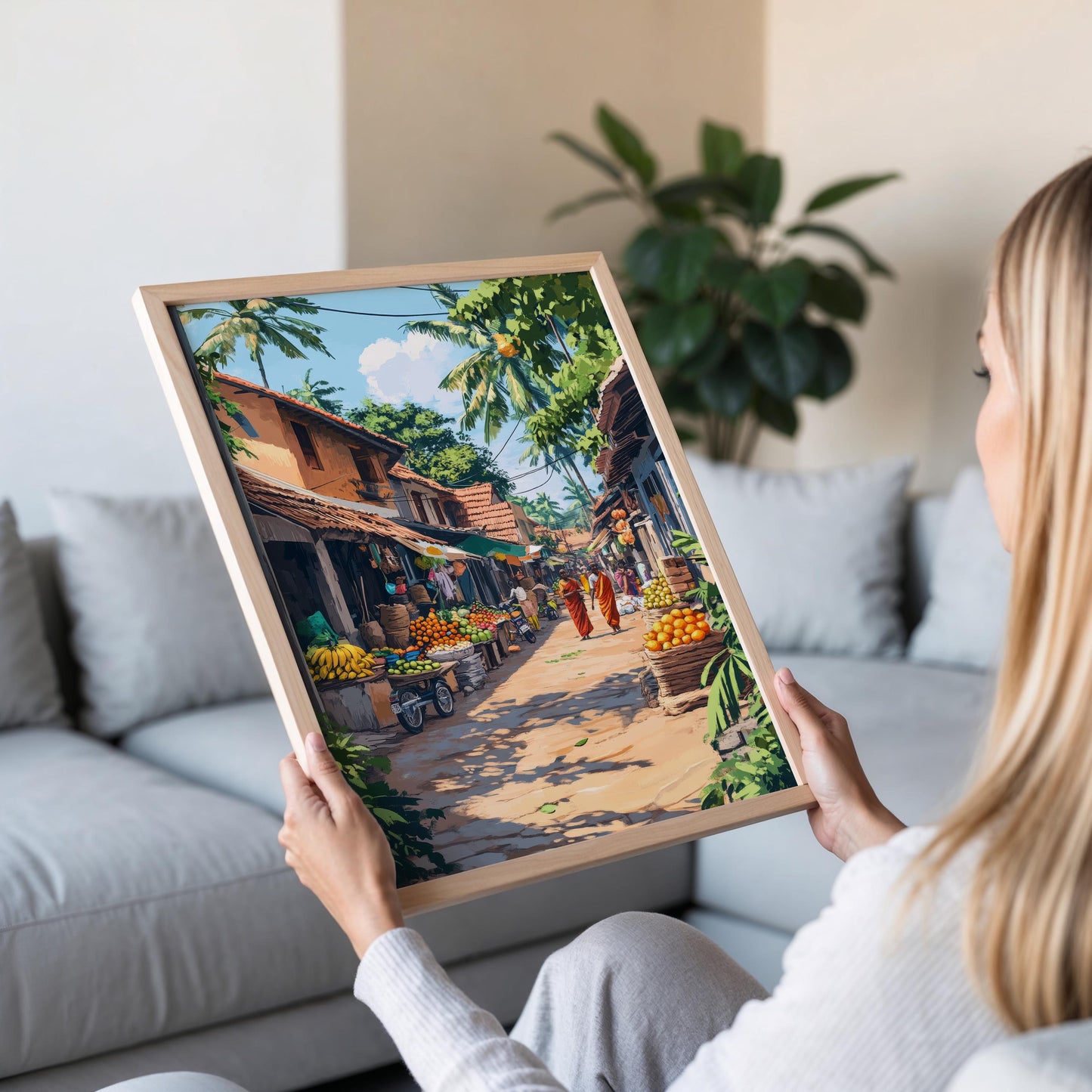 Affiche Marché Srilankais – Illustration Colorée de Jaffna Village