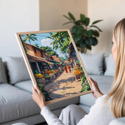 Affiche Marché Srilankais – Illustration Colorée de Jaffna Village