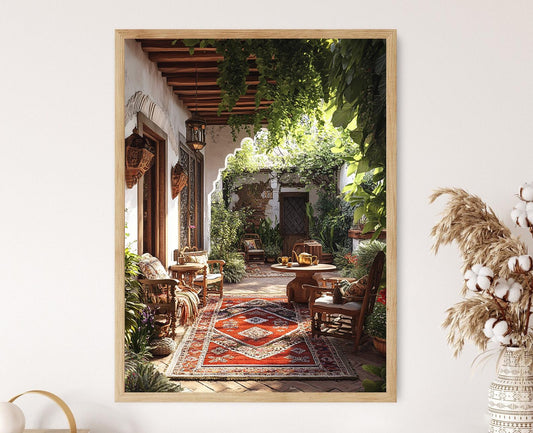 Affiche Peshawar – Poster Illustration Tapis Kilim & Ensemble Thé en Laiton