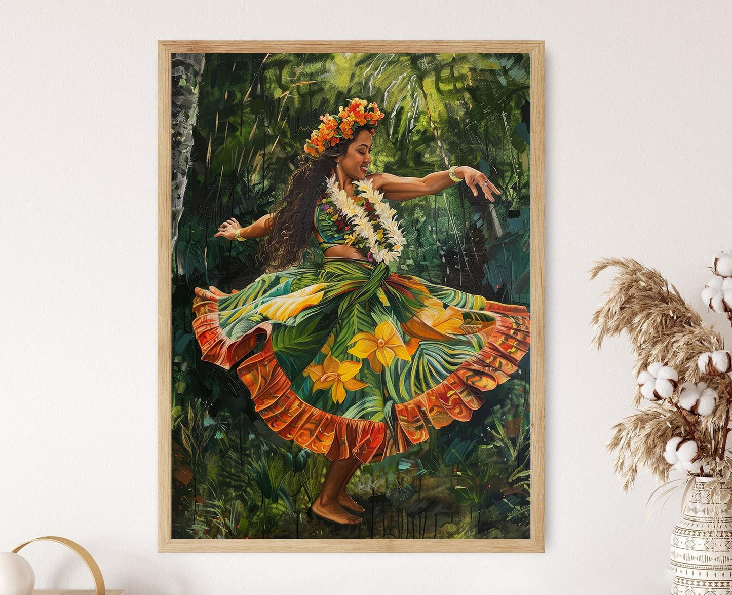 Affiche Danseuse Hula – Illustration Île Tropicale, Décor Boho