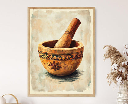 Affiche Mortier et Pilon Afghan – Art Culinaire Traditionnel