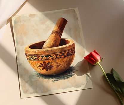 Affiche Mortier et Pilon Afghan – Art Culinaire Traditionnel
