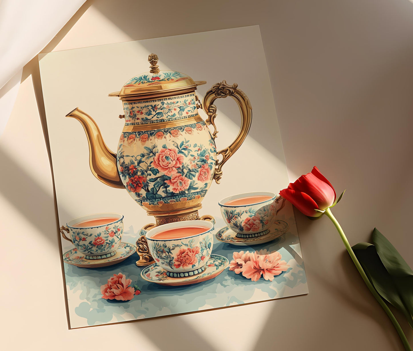 Affiche Set de Thé Afghan – Impression Art Décor en Laiton Traditionnel