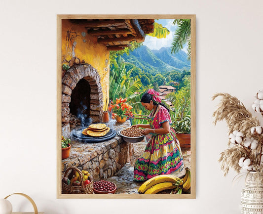Affiche Vie Culturelle – Illustration d'une Femme Hondurienne Cuisinant