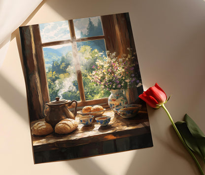 Affiche Scène de Petit-Déjeuner Serbe – Impression Art de Table Rustique