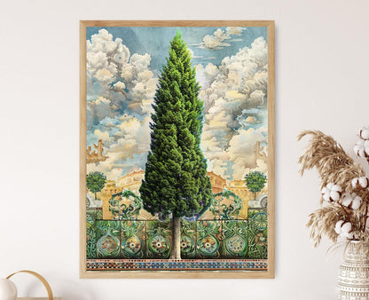 Affiche d'Art Persan – Impression de Cyprès, Symbole d'Immortalité