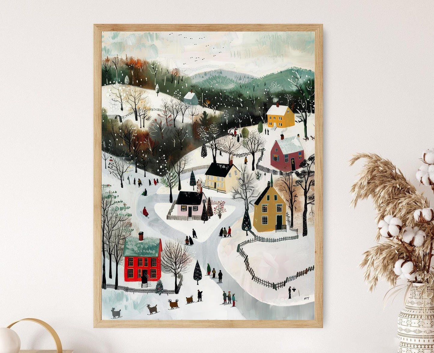 Affiche Village Hivernal Fantaisiste – Impression Inspirée par Grandma Moses
