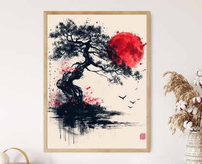 Affiche Bonzaï et Lune – Impression Art en Encre Chinoise