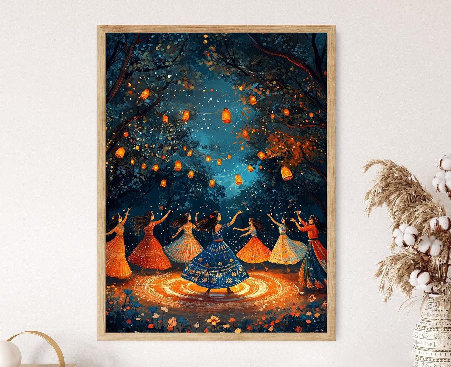 Affiche de Danse Garba - Art Folklorique Traditionnel avec Lanternes & Rangoli