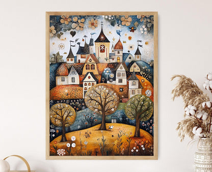 Affiche Village Allemand Fantaisiste – Poster Décor Naïf Champêtre