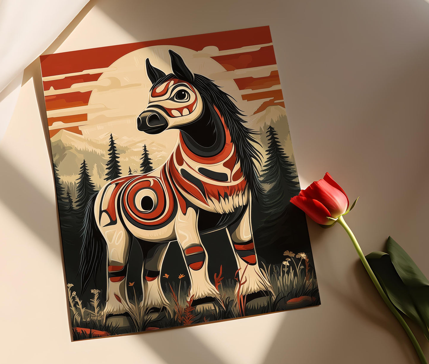Affiche Cheval Haida – Art Tribal Inspiré des Premières Nations