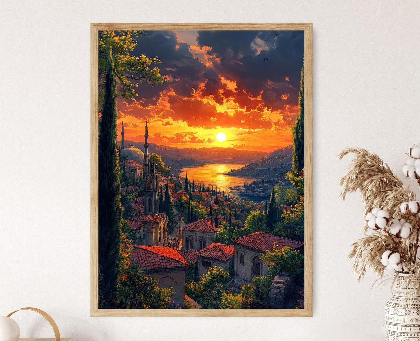 Affiche Toits de Rasht – Impression artistique du paysage iranien vue mer