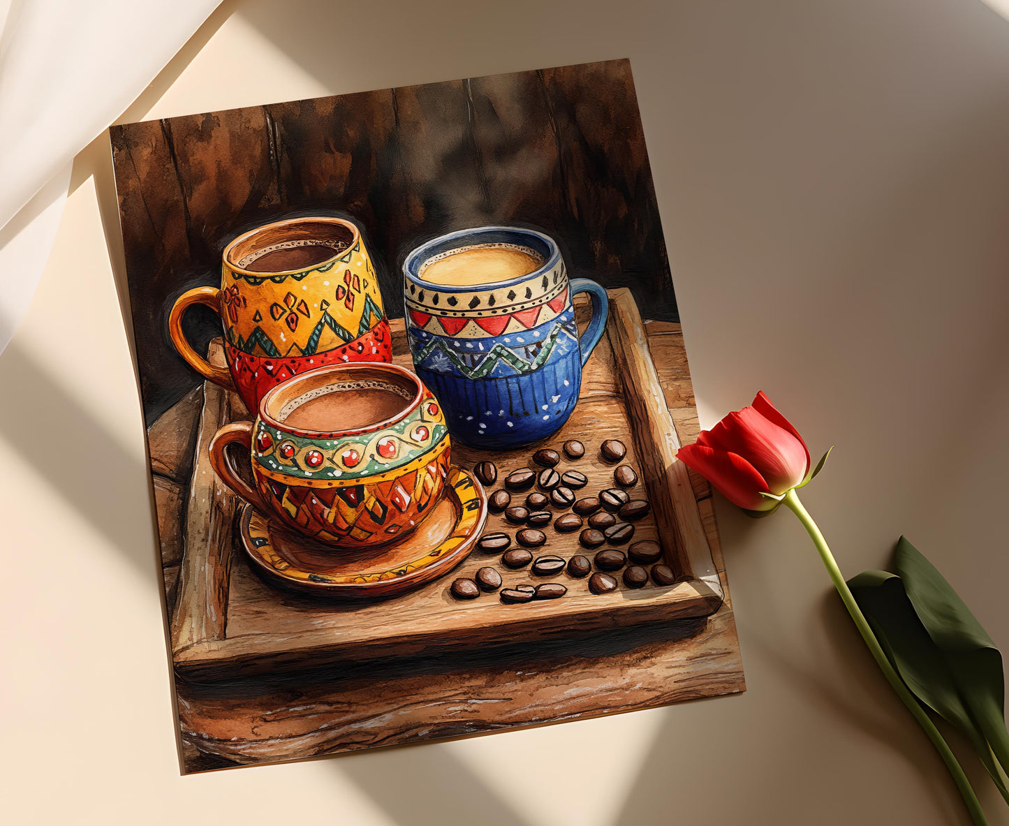 Affiche Café Guatémaltèque – Poster Art de Poterie et Grains Traditionnels