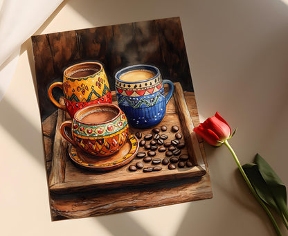 Affiche Café Guatémaltèque – Poster Art de Poterie et Grains Traditionnels