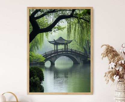 Affiche Yangzhou – Imprimé élégant des ponts sur l'eau sereine