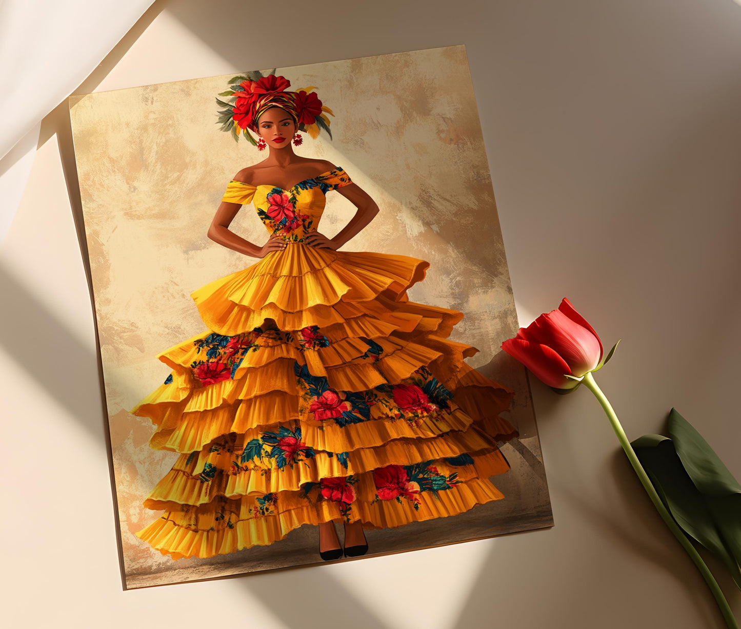 Affiche Bata Cubana – Illustration de Robe et Foulard Traditionnel