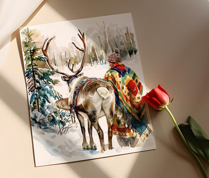 Affiche Culture Sami – Poster Illustration de l'élevage de rennes en Laponie