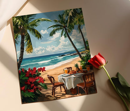 Affiche Poipu Beach – Art de Table avec Cuisine Hawaïenne Traditionnelle