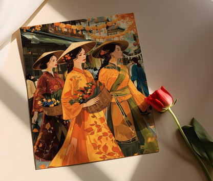 Affiche Femmes Vietnamiennes en Ao Dai – Poster Décor Mur Living Room