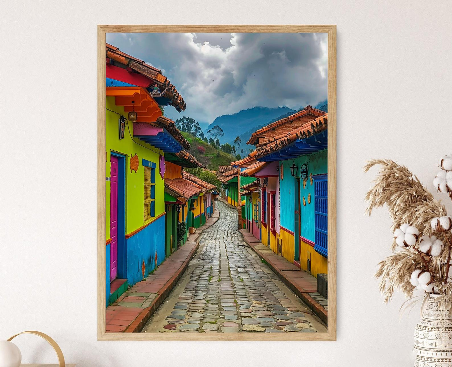 Affiche d'art colorée de village colombien – Décoration murale séduisante