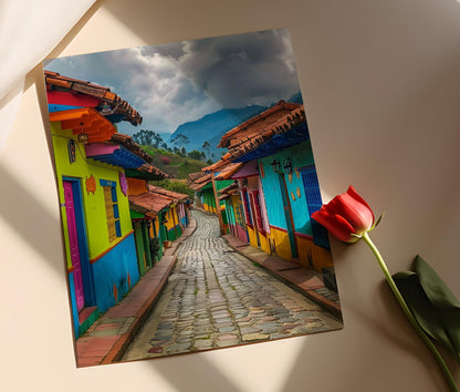 Affiche d'art colorée de village colombien – Décoration murale séduisante