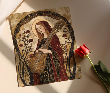 Affiche Hildegarde de Bingen – Art Catholique Mystique avec Fleurs