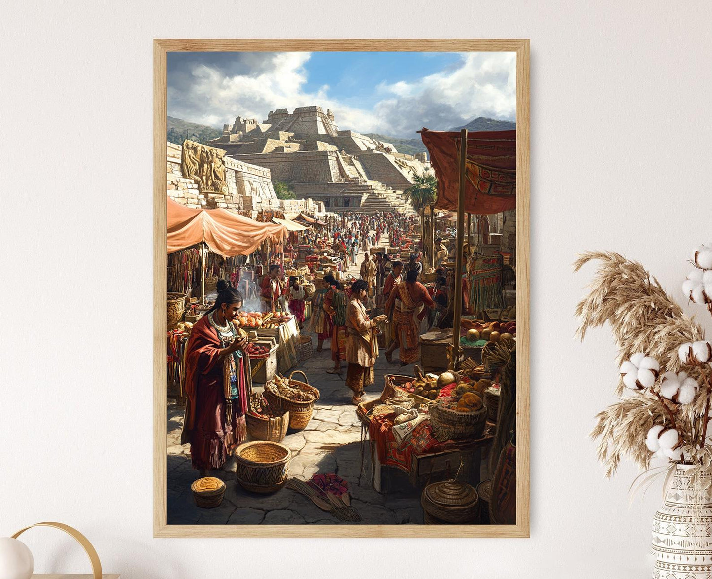 Affiche Aztèque – Art de Tenochtitlan et Marché Traditionnel