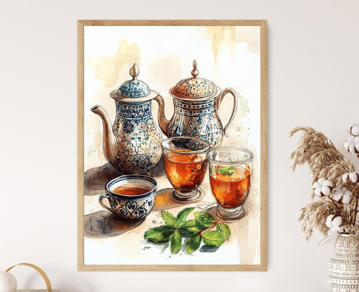 Affiche Théière Marocaine – Poster Art Métallique et Décor de Thé