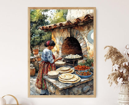Affiche Femme Salvadorienne Cuisant des Pupusas – Art Culturel en Plein Air