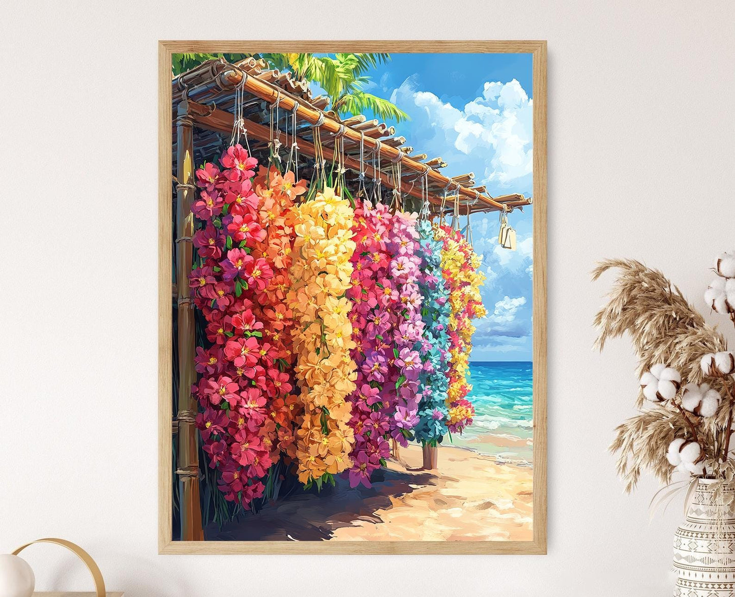 Affiche Île Tropicale – Illustration de Lei et Couronne de Fleurs