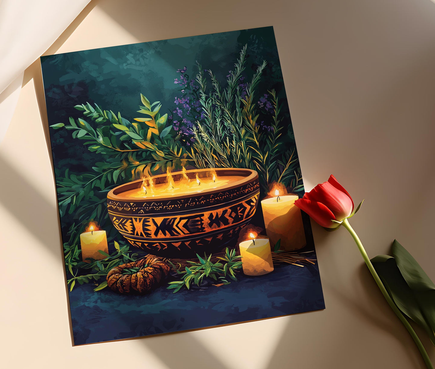 Affiche Obeah Jamaïcaine – Poster Art Tribal avec Symboles et Herbes