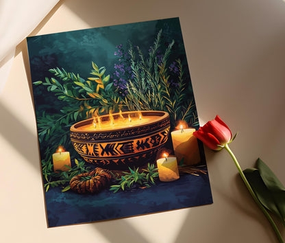 Affiche Obeah Jamaïcaine – Poster Art Tribal avec Symboles et Herbes