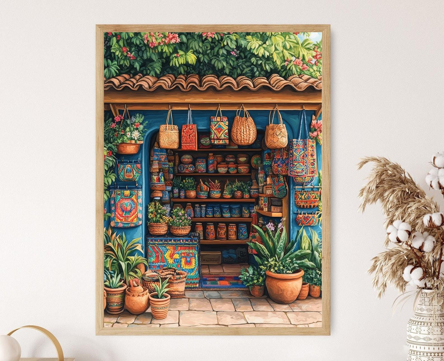Affiche Artisanale Salvadorienne – Impression d'Art de Sacs et Pots en Argile