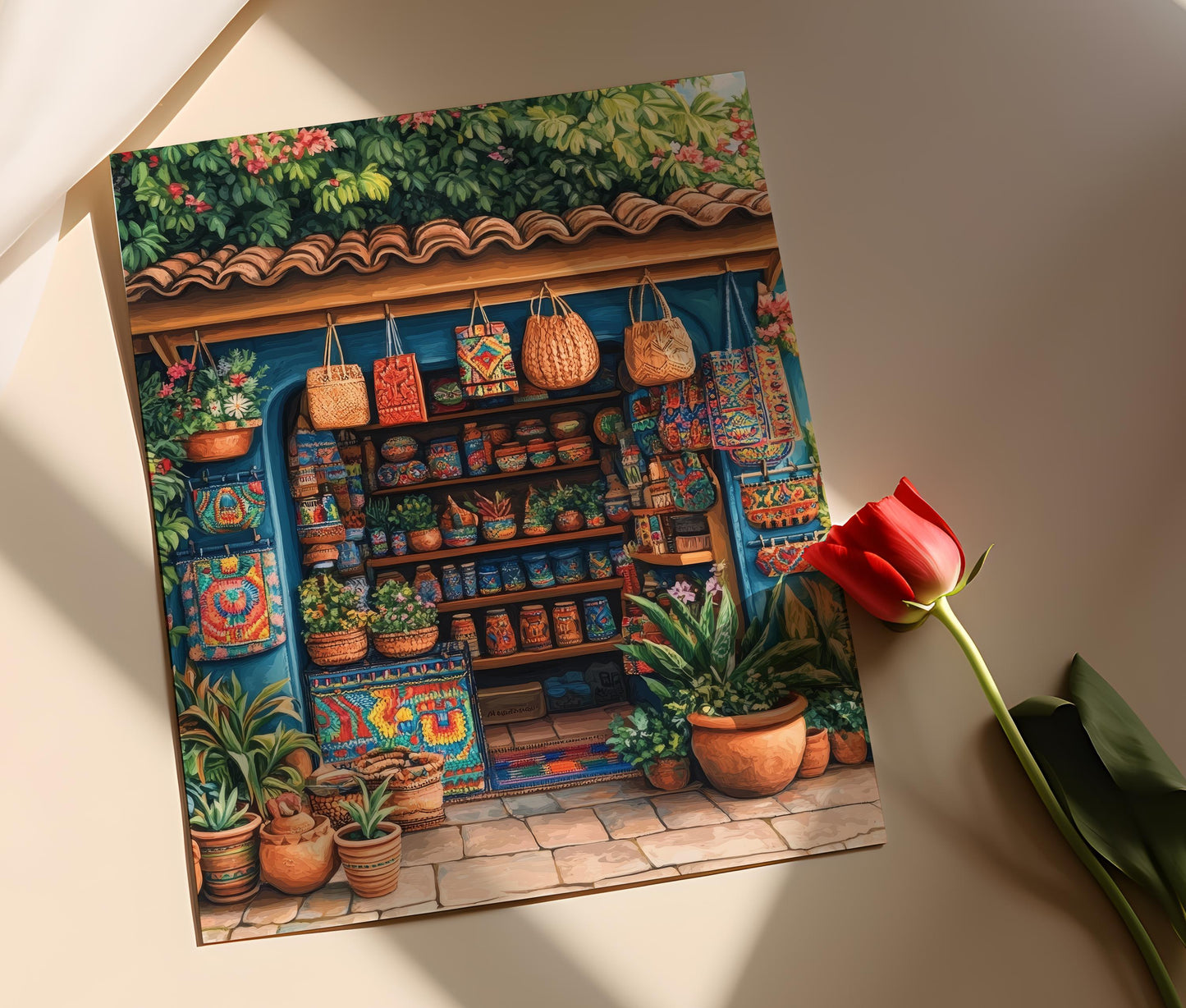 Affiche Artisanale Salvadorienne – Impression d'Art de Sacs et Pots en Argile