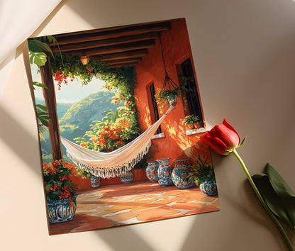 Affiche Tropicale – Impression Art de Patio Salvadorien, Hamaca et Céramique