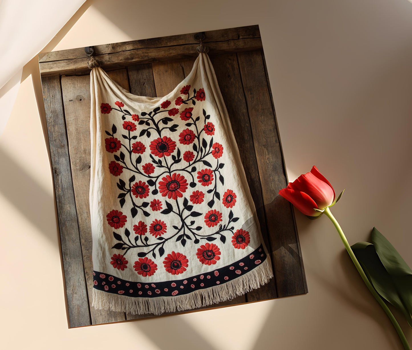 Affiche Suzani Afgane – Poster Floral et Grenade, Décor Broderie Traditionnelle