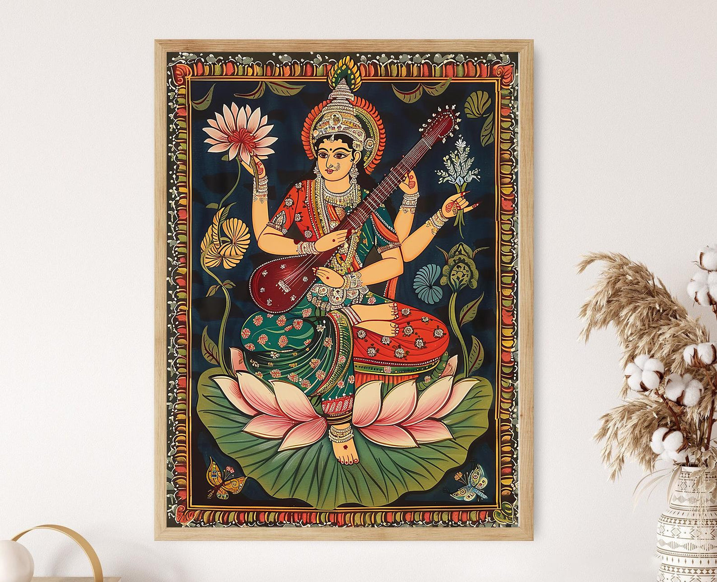 Affiche Déesse Saraswati – Poster Art Folklorique Indien Traditionnel