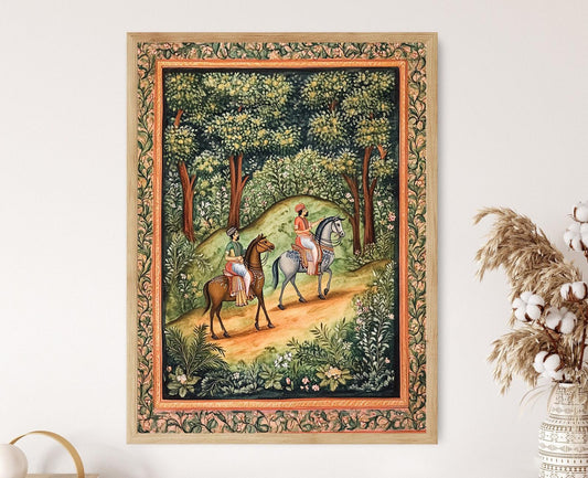 Affiche Scène de Chasse Rajput – Poster Miniature d'Art Indien Antique