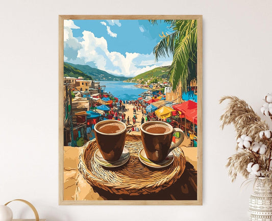 Affiche Scène de Chocolat Chaud Haïtien – Impression Art Papier-Mâché