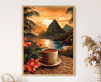 Affiche Chocolat Chaud Rustique – Impression Art du Patrimoine Côtier de Sainte-Lucie