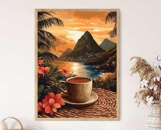 Affiche Chocolat Chaud Rustique – Impression Art du Patrimoine Côtier de Sainte-Lucie