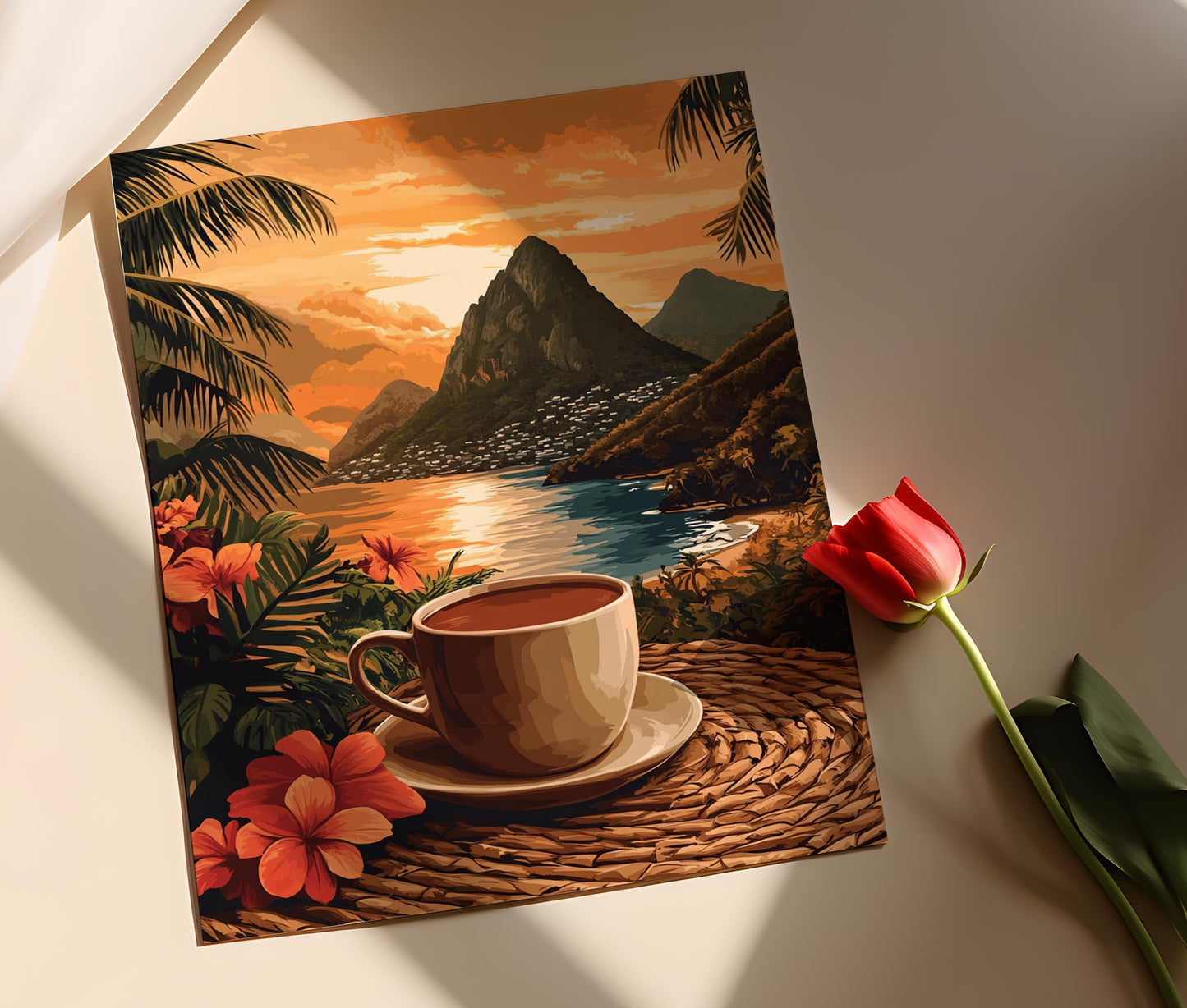 Affiche Chocolat Chaud Rustique – Impression Art du Patrimoine Côtier de Sainte-Lucie