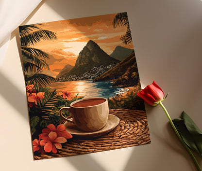Affiche Chocolat Chaud Rustique – Impression Art du Patrimoine Côtier de Sainte-Lucie