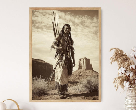 Affiche Guerrier Apache – Poster Art Traditionnelle & Histoire Amérindienne