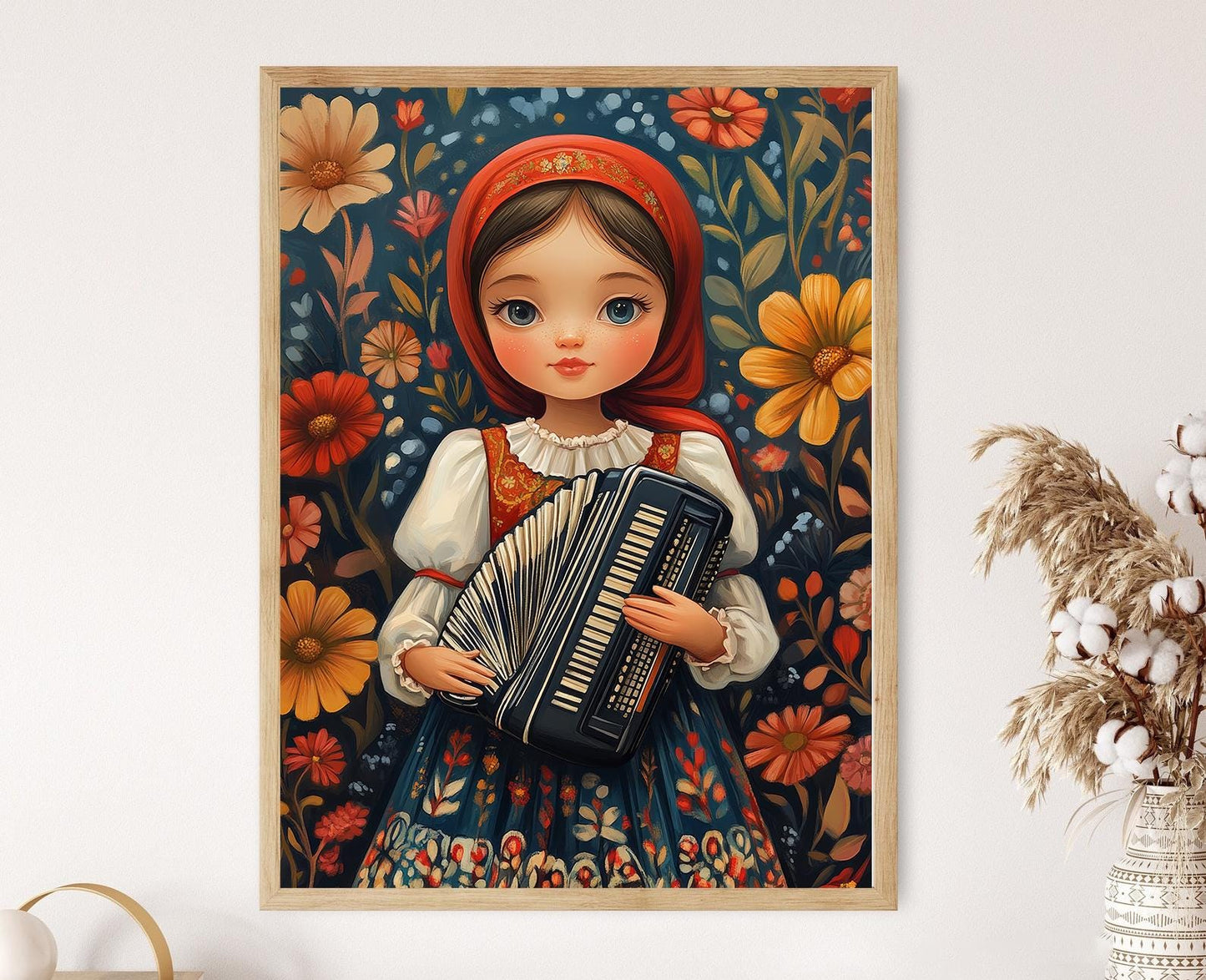 Affiche Fille Bulgare – Poster Art Imprimé en Costume Folk avec Accordéon