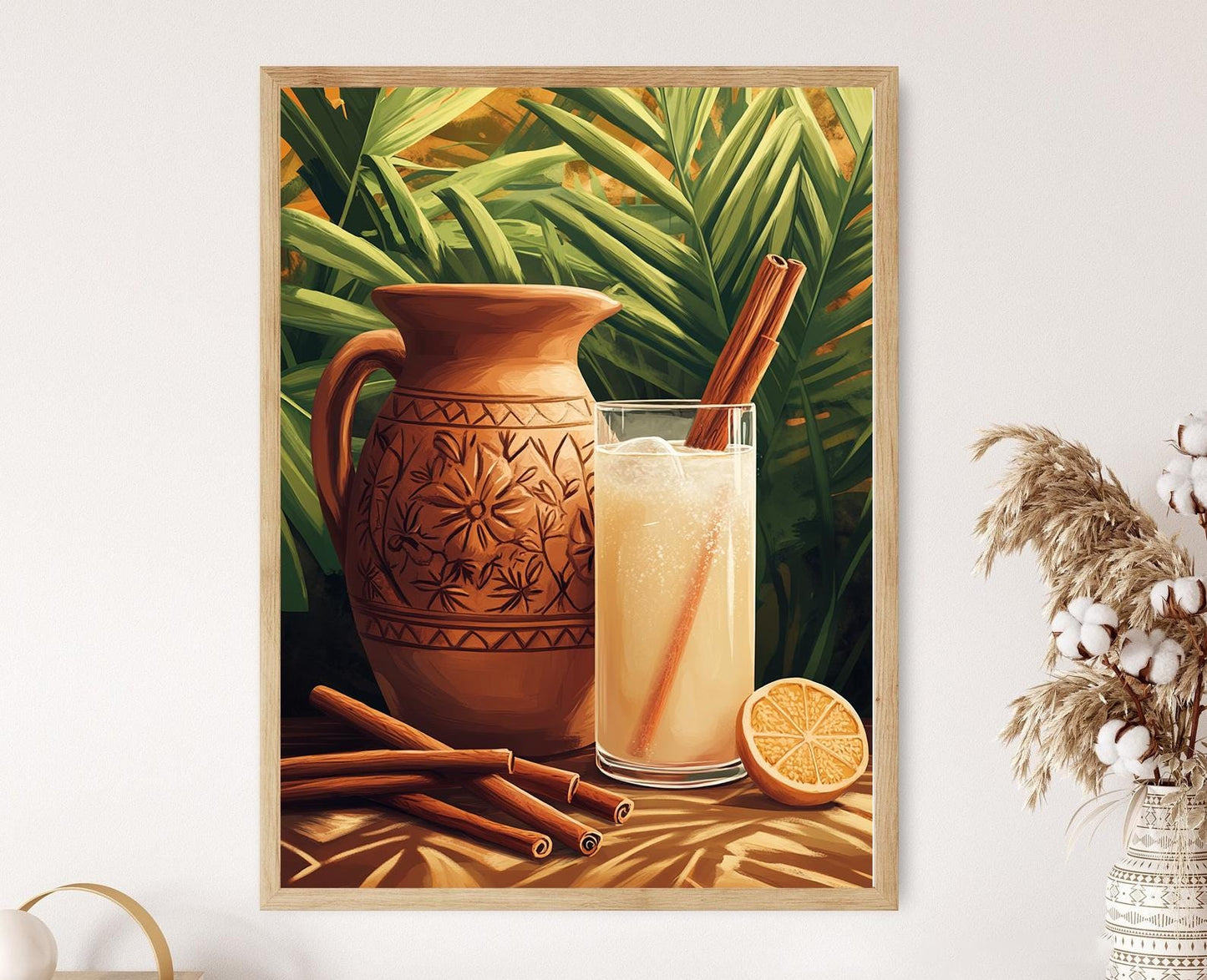 Affiche Horchata Salvadorienne – Impression Art, Pichet en Argile et Cannelle